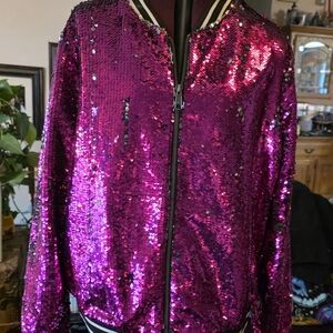 Glamorous Sequin Bomber Jacket - Fuchsia